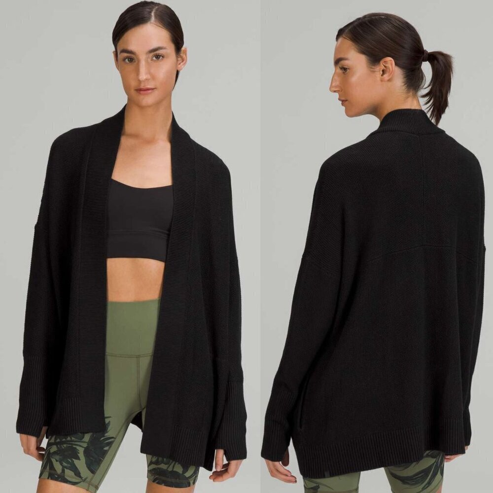 Lululemon Black OS Drop-Shoulder Knit Wrap Cardigan Sweater 26434